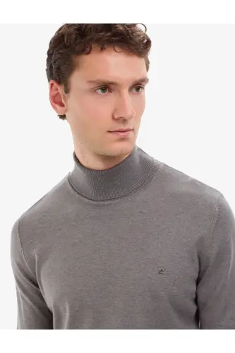Gri Melanj Slim Fit Balıkçı Yaka Basic Triko Kazak 50314202-VR086 - Gri Melanj - 3