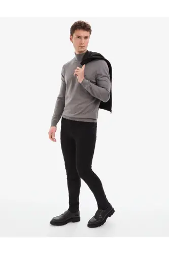 Gri Melanj Slim Fit Balıkçı Yaka Basic Triko Kazak 50314202-VR086 - Gri Melanj - 5
