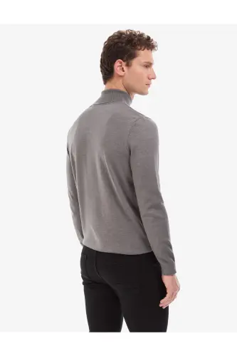 Gri Melanj Slim Fit Balıkçı Yaka Basic Triko Kazak 50314202-VR086 - Gri Melanj - 6