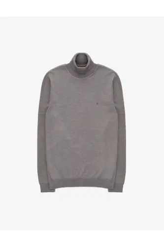 Gri Melanj Slim Fit Balıkçı Yaka Basic Triko Kazak 50314202-VR086 - Gri Melanj - 7