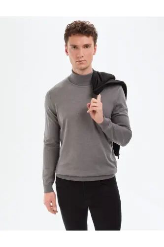 Gri Melanj Slim Fit Balıkçı Yaka Basic Triko Kazak 50314202-VR086 - Gri Melanj - Pierre Cardin (1)