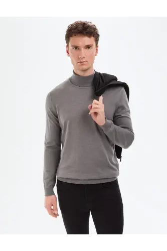 Gri Melanj Slim Fit Balıkçı Yaka Basic Triko Kazak 50314202-VR086 - Gri Melanj - Pierre Cardin (1)