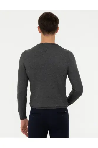 Gri Melanj Slim Fit Bisiklet Yaka Basic Triko Kazak 50248582-VR086-Gri Melanj - 4