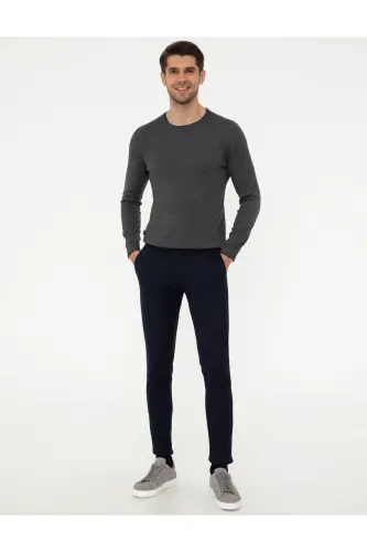 Gri Melanj Slim Fit Bisiklet Yaka Basic Triko Kazak 50248582-VR086-Gri Melanj - 5