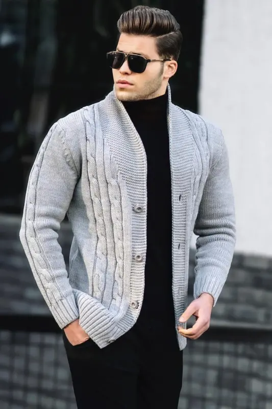 Gri Örgülü Hırka 9053-Gri - 2