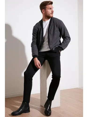 Gri Pamuklu Regular Fit Düğmeli V Yaka Hırka 456205-Gri - LC WAIKIKI (1)
