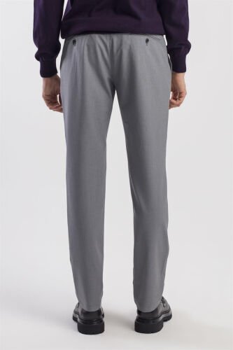 Gri Comfort Fit Çift Cep Kapaklı Pileli Yan Cep Pantolon - 4