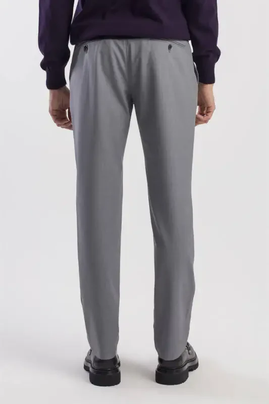 Gri Comfort Fit Çift Cep Kapaklı Pileli Yan Cep Pantolon - 4
