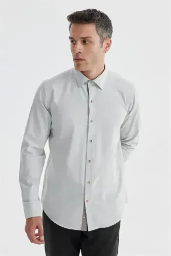Gri Comfort Fit Gizli Düğmeli Yaka Gömlek - 2