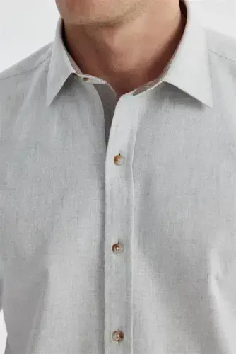 Gri Comfort Fit Gizli Düğmeli Yaka Gömlek - 3