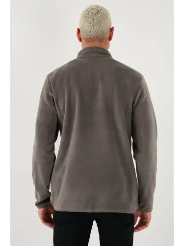 Gri Regular Fit Anti-Pilling Tüylenme Yapmayan Bato Yaka Kışlık Şardonlu Erkek Polar 5906001-Gri - 4