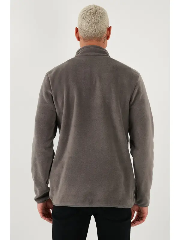 Gri Regular Fit Anti-Pilling Tüylenme Yapmayan Bato Yaka Kışlık Şardonlu Erkek Polar 5906001-Gri - 4