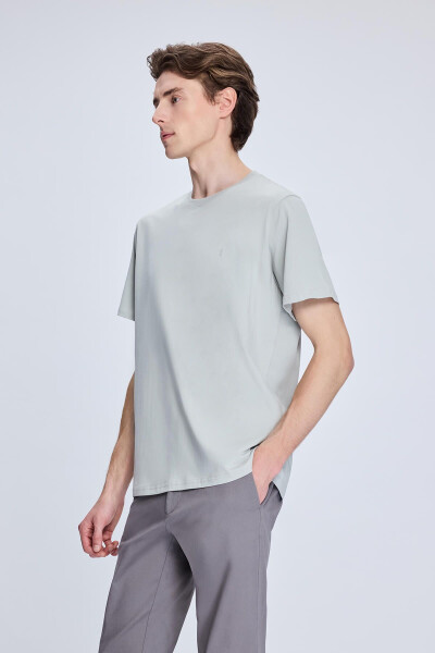 Gri Regular Fit Bisiklet Yaka Pamuklu Triko Tişört - Gri - 3