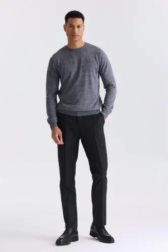 Gri Regular Fit Bisiklet Yaka Triko Kazak - JAKAMEN (1)