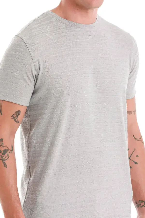 Gri Regular Fit Düz Bisiklet Yaka Tişört-Gri - 5