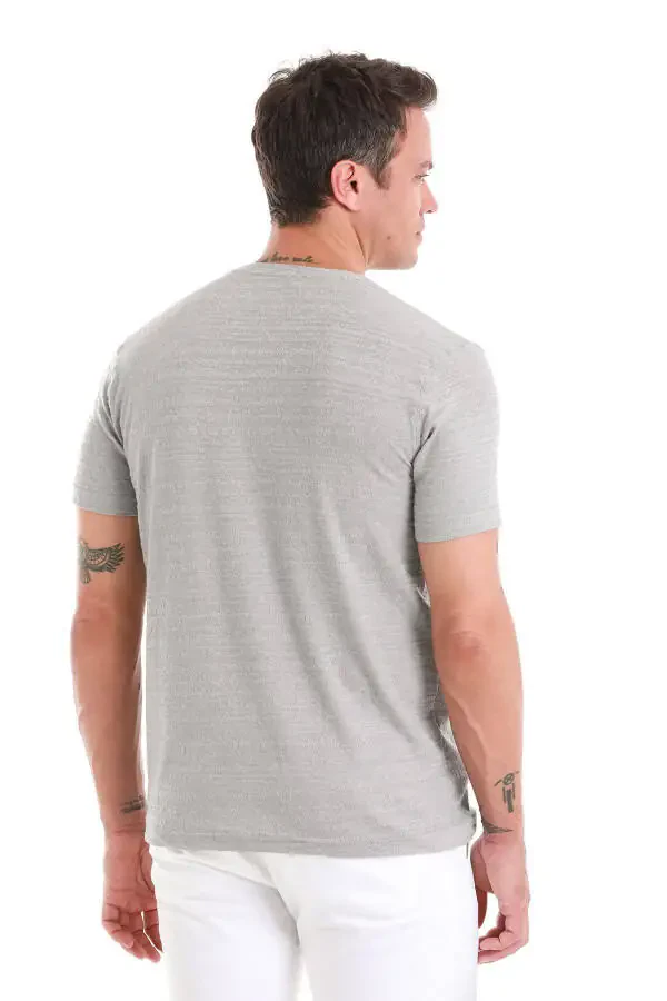 Gri Regular Fit Düz Bisiklet Yaka Tişört-Gri - 6