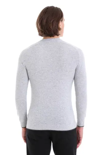 Gri Regular Fit Düz Bisiklet Yaka Yünlü Triko Kazak-Gri - 6