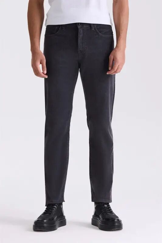 Gri Regular Fit Likralı Pamuklu Kadife Pantolon - 1
