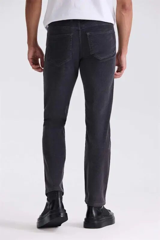 Gri Regular Fit Likralı Pamuklu Kadife Pantolon - 4