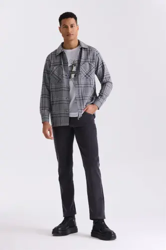 Gri Regular Fit Likralı Pamuklu Kadife Pantolon - JAKAMEN (1)