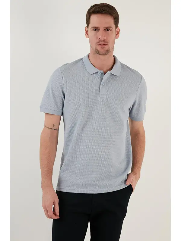 Gri Regular Fit Pamuklu Düğmeli Polo Tişört 5902326-Gri - 4