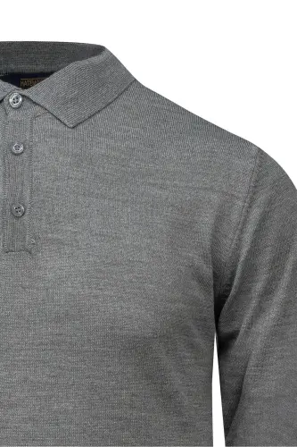 Gri Regular Fit Polo Yaka Yünlü Kazak-Gri00 - 3