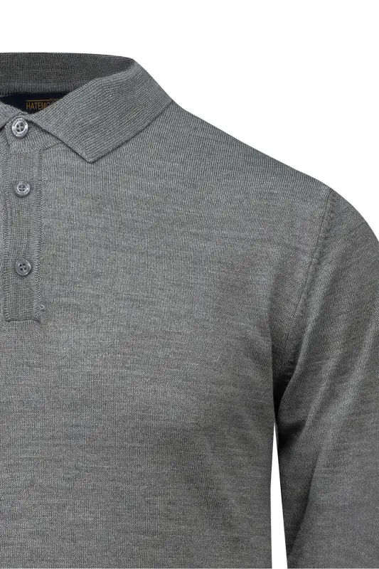 Gri Regular Fit Polo Yaka Yünlü Kazak-Gri00 - 3