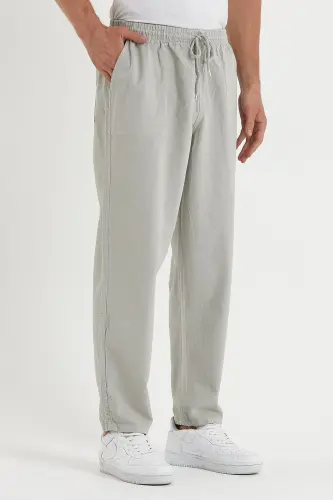 Gri Renk Erkek Keten Pantolon 1480 - GRİ - 3