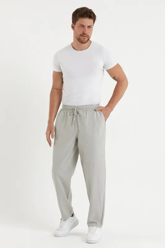Gri Renk Erkek Keten Pantolon 1480 - GRİ - 5