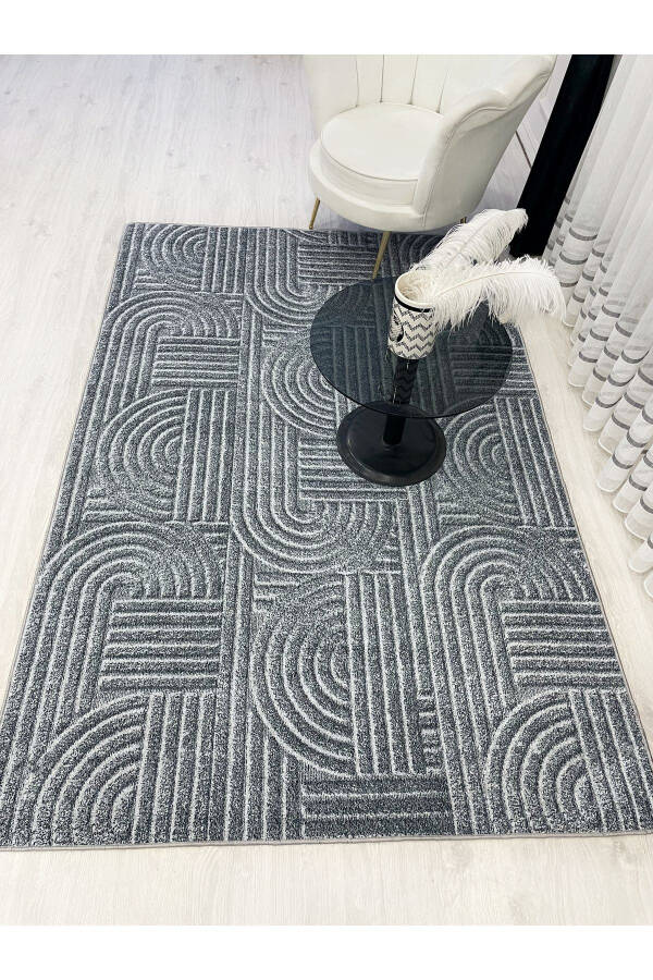 Gri Renk Kabartmalı Görünüm Lateks Deri Taban Halı-Gri - 3