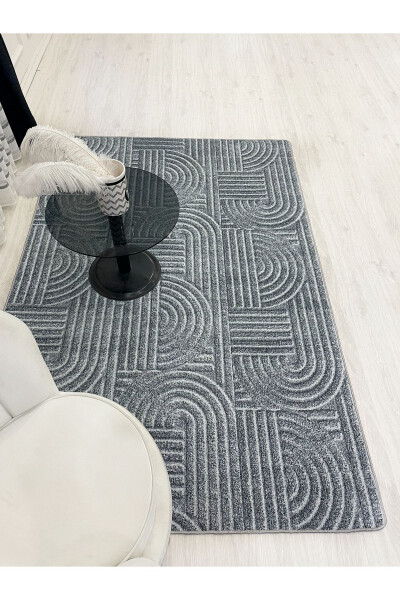 Gri Renk Kabartmalı Görünüm Lateks Deri Taban Halı-Gri - 4