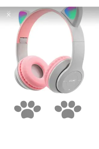 Gri Renk Kedi Kulağı Kablosuz Rengarenk Işıklı Buetooth Rgb Çocuk Oyuncu Kulaklık Üstün Performans - pembe koyu 