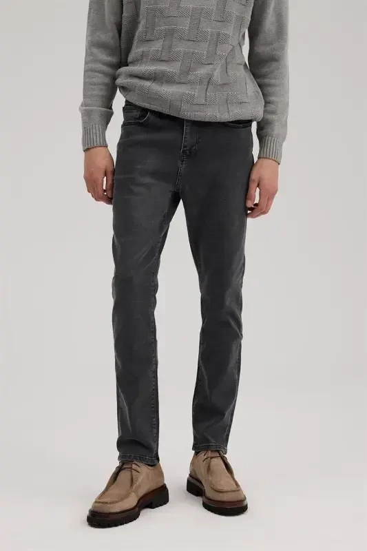 Gri Slim Fit 5 Cep Kot Pantolon - 2
