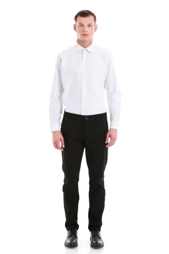 Gri Slim Fit Baskılı Pamuklu Slim Yaka Uzun Kollu Klasik Gömlek - Gri - Hatemoğlu (1)