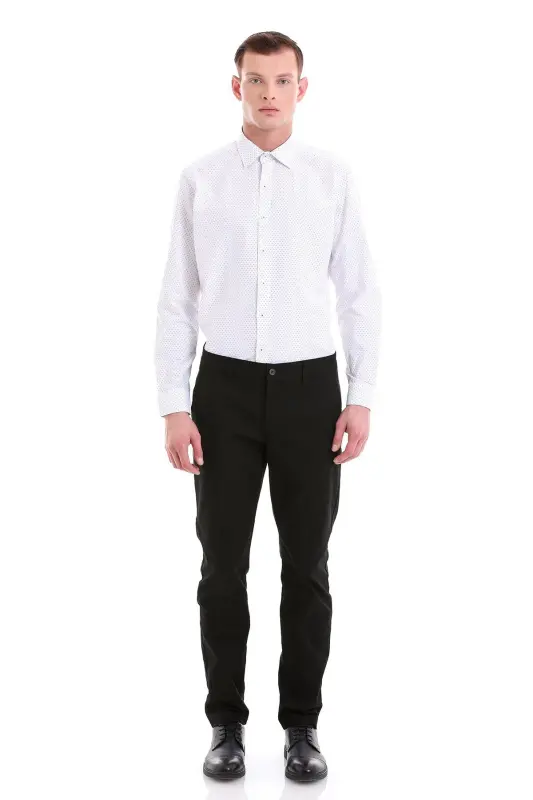 Gri Slim Fit Baskılı Pamuklu Slim Yaka Uzun Kollu Klasik Gömlek - Gri - 2