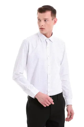 Gri Slim Fit Baskılı Pamuklu Slim Yaka Uzun Kollu Klasik Gömlek - Gri - 4