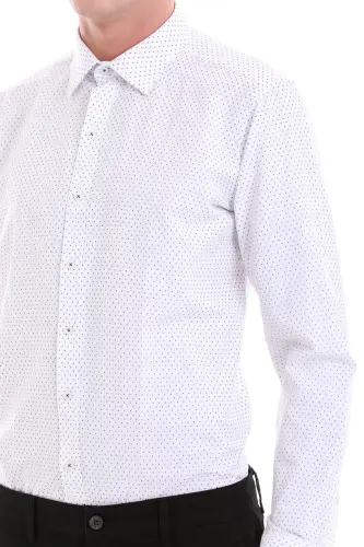 Gri Slim Fit Baskılı Pamuklu Slim Yaka Uzun Kollu Klasik Gömlek - Gri - 6