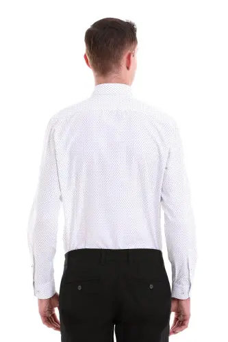 Gri Slim Fit Baskılı Pamuklu Slim Yaka Uzun Kollu Klasik Gömlek - Gri - 7