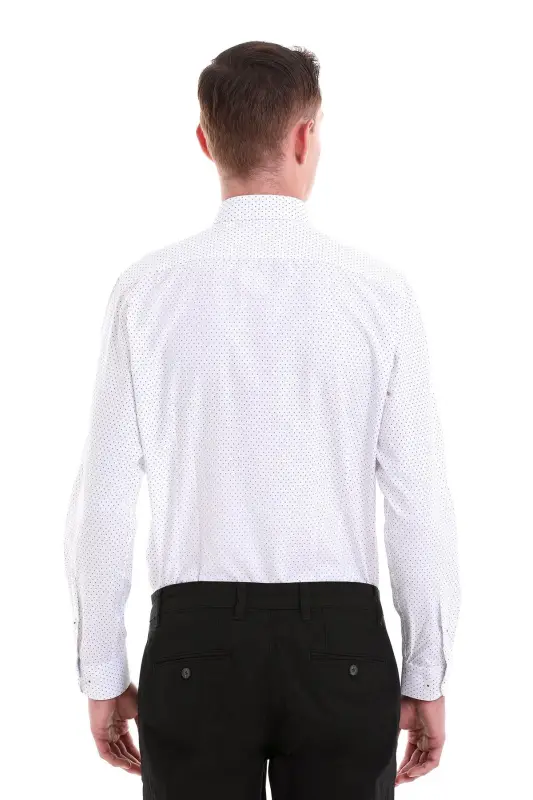 Gri Slim Fit Baskılı Pamuklu Slim Yaka Uzun Kollu Klasik Gömlek - Gri - 7