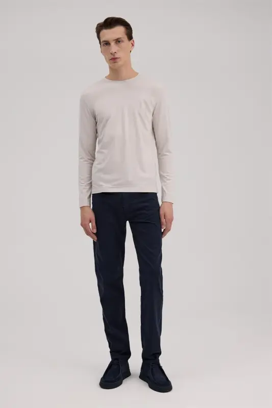 Gri Slim Fit Bisiklet Yaka Rayon Uzun Kollu Basic T-Shirt - 1