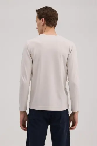 Gri Slim Fit Bisiklet Yaka Rayon Uzun Kollu Basic T-Shirt - 4