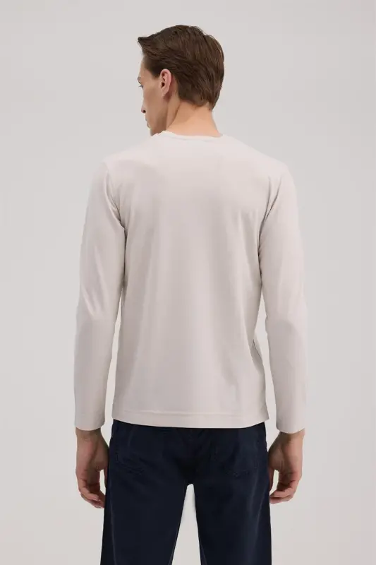 Gri Slim Fit Bisiklet Yaka Rayon Uzun Kollu Basic T-Shirt - 4