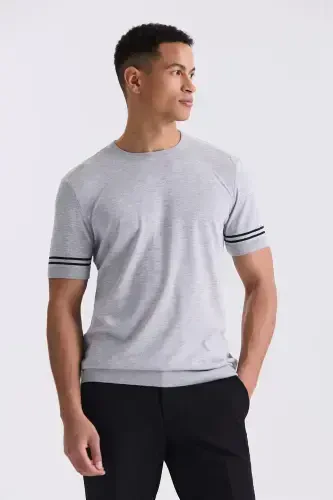 Gri Slim Fit Bisiklet Yaka T-Shirt - JAKAMEN (1)