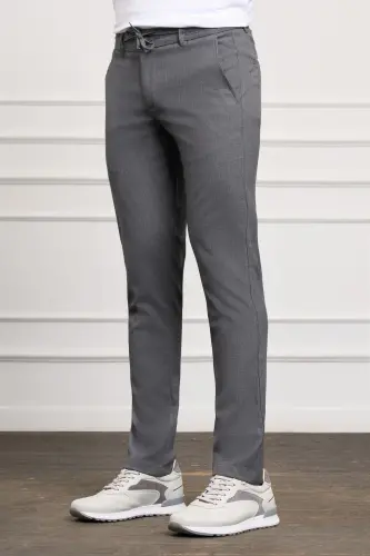 Gri Slim Fit Dar Kesim Yan Cep Bağcıklı Jogger Erkek Pantolon - Gri - 2