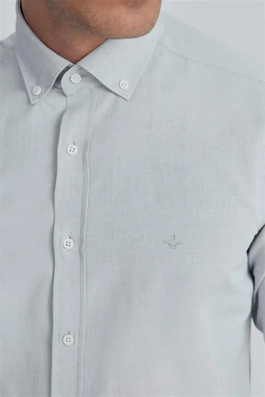 Gri Slim Fit Desenli Pamuklu Düğmeli Yaka Gömlek - 3