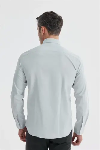 Gri Slim Fit Desenli Pamuklu Düğmeli Yaka Gömlek - 4