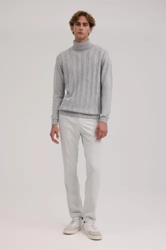 Gri Slim Fit Desenli Tam Balıkçı Yaka Triko - JAKAMEN (1)