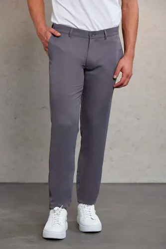 Gri Slim Fit Desenli Yandan Cep Kanvas Pantolon - Gri D. - HATEMOĞLU (1)