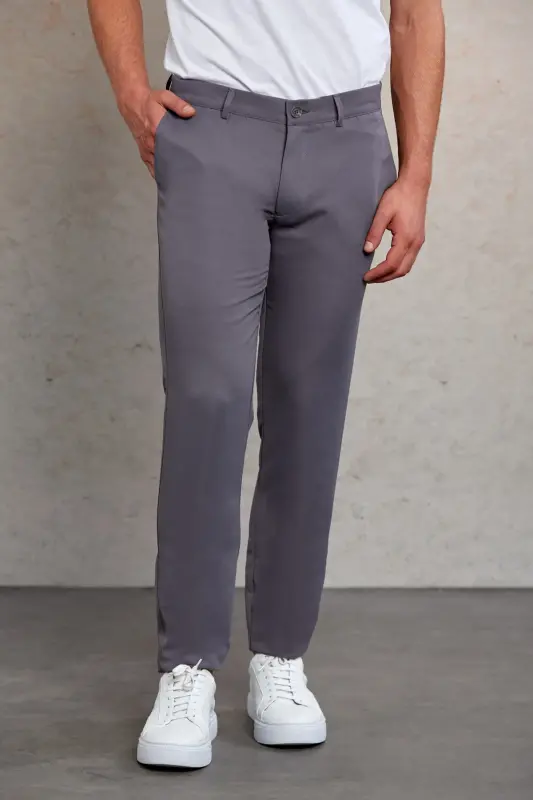 Gri Slim Fit Desenli Yandan Cep Kanvas Pantolon - Gri D. - 2
