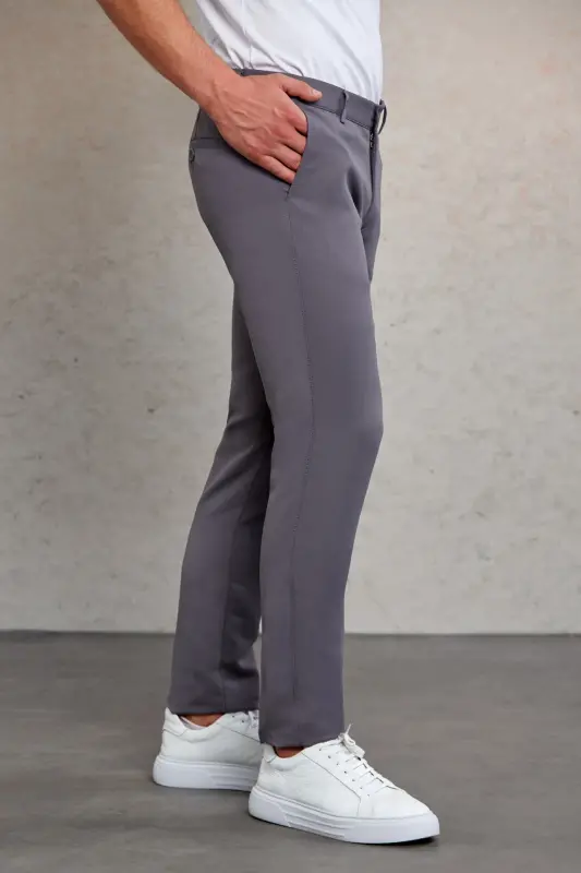 Gri Slim Fit Desenli Yandan Cep Kanvas Pantolon - Gri D. - 3